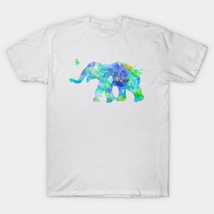 Blue Baby Elephant Watercolor Painting T-Shirt